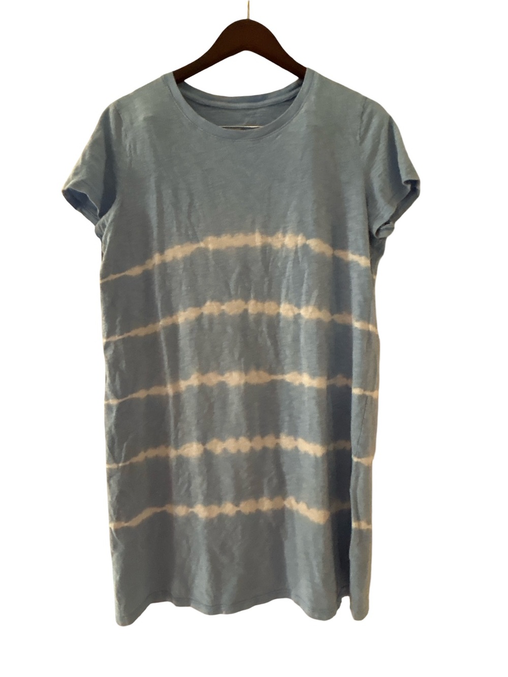 Coastal Blue White Tie Dye T-Shirt Dress Size L Comfort Soft Cotton Nautical